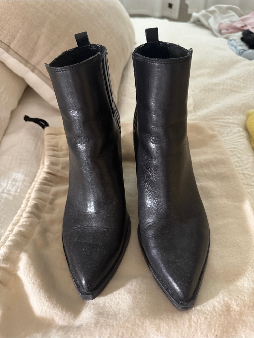 Marc Fisher Women's Black Pointed-Toe Leather Ankle Boots